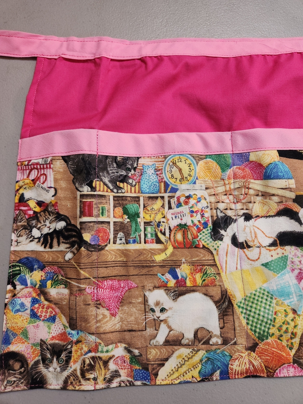 Hand Crafted Pink and Hot Pink Utility Apron with Cat Print